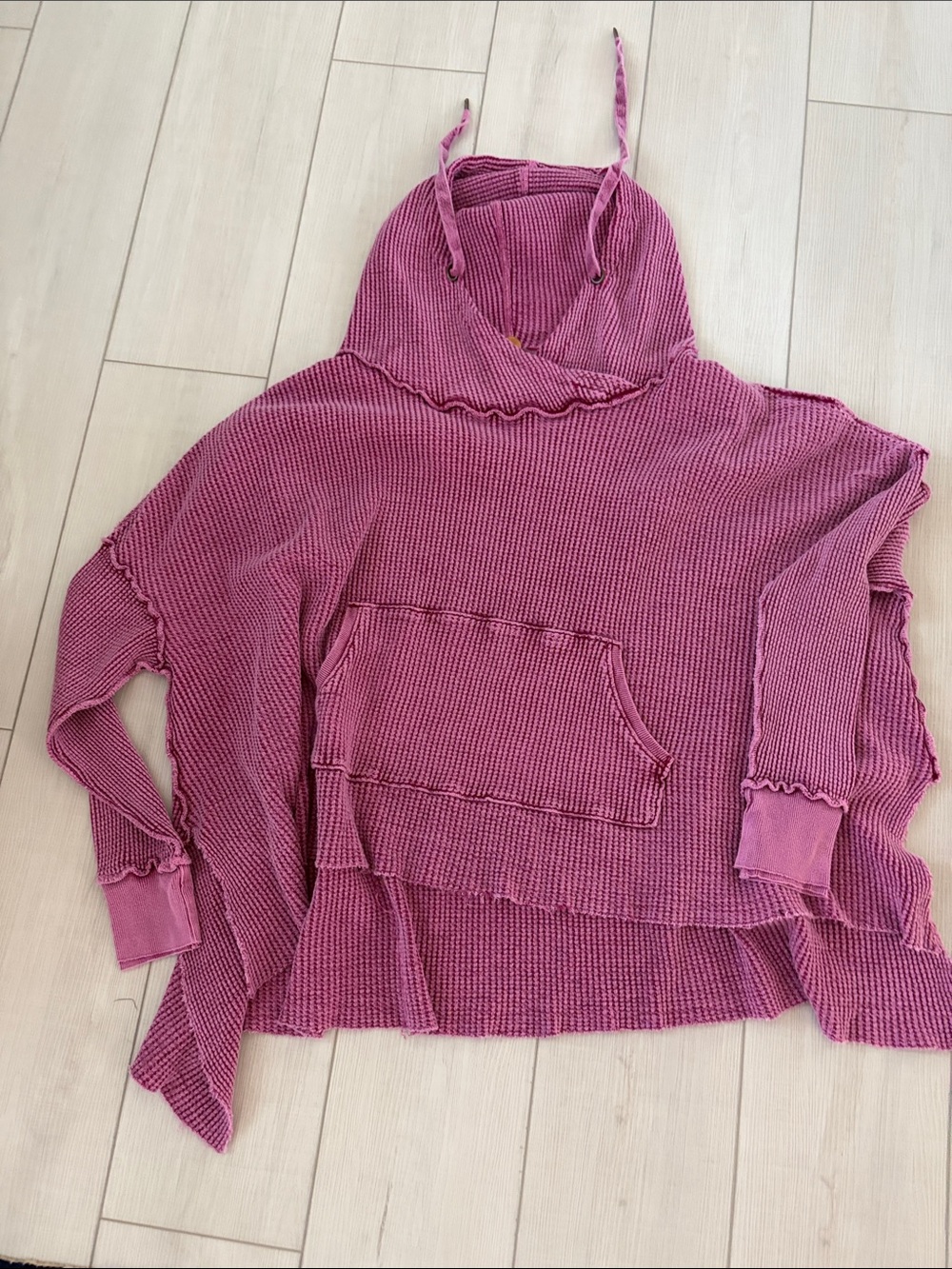 Women’s Pink Waffle-Knit Hoodie Sweater